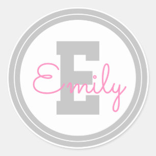 Niedlicher Gerahmter Name und Monogramm Light Gr Runder Aufkleber