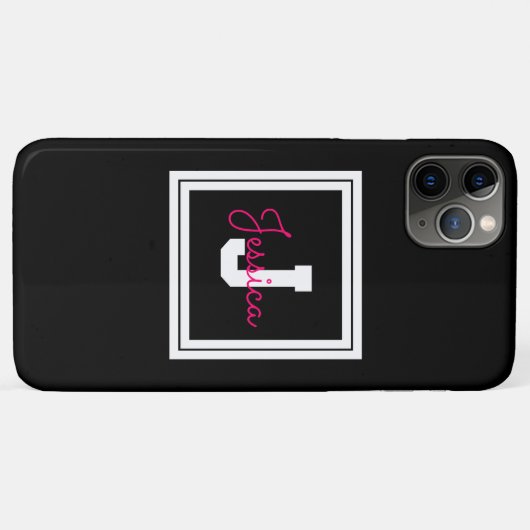 Niedlicher Gerahmter Name und Monogramm | Schwarz- Case-Mate iPhone Hülle (Rückseite (Horizontal))