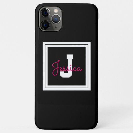 Niedlicher Gerahmter Name und Monogramm | Schwarz- Case-Mate iPhone Hülle (Rückseite)