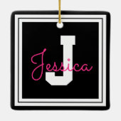 Niedlicher Gerahmter Name und Monogramm | Schwarz- Keramikornament (Rückseite)