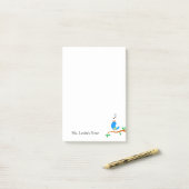 Niedlicher Gesang-blauer Vogel auf Post-it Klebezettel (Auf Schreibtisch)