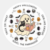 Niedlicher Ghost & Cat Round Sticker - Halloween R (Vorderseite)