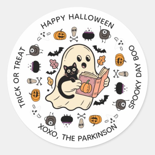 Niedlicher Ghost & Cat Round Sticker - Halloween R (Vorderseite)