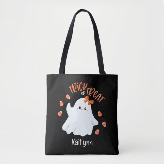 Niedlicher Ghost Halloween Trick oder Treat Tote B Tasche (Vorderseite)