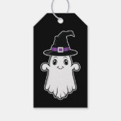 Niedlicher Ghost mit Hexenhut Happy Halloween Blac Geschenkanhänger (Vorderseite)
