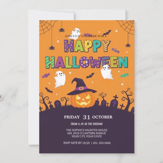 Niedlicher Ghost & Pumpkin Halloween Einladung (Vorderseite)