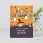 Niedlicher Ghost & Pumpkin Halloween Einladung (Stehend Vorderseite)