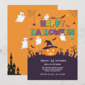 Niedlicher Ghost & Pumpkin Halloween Einladung (Vorne/Hinten)