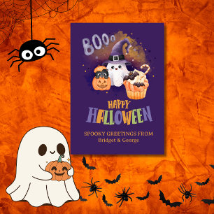 Niedlicher Ghost & Pumpkin Halloween-Gruß Feiertagskarte