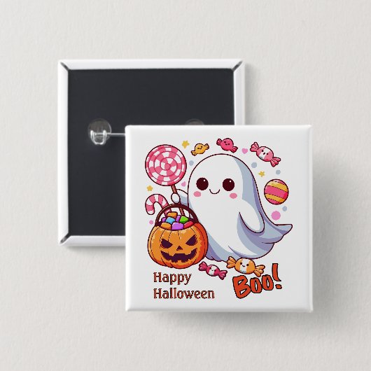 Niedlicher Ghost, Pumpkins und Candy Button (Vorne & Hinten)