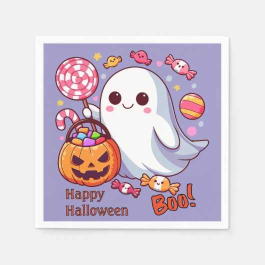 Niedlicher Ghost, Pumpkins und Candy Serviette (Vorderseite)