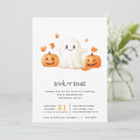 Niedlicher Ghost Spooktacular Trick oder Behandlun Einladung (Stehend Vorderseite)