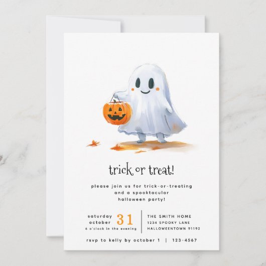 Niedlicher Ghost Spooktacular Trick oder Behandlun Einladung (Vorderseite)
