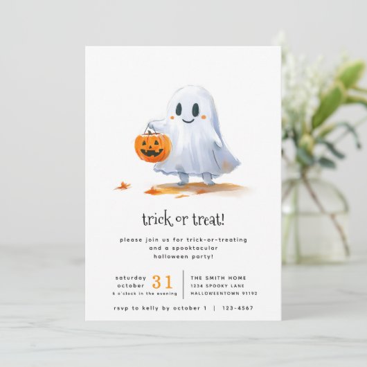 Niedlicher Ghost Spooktacular Trick oder Behandlun Einladung (Stehend Vorderseite)