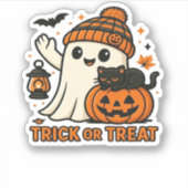 Niedlicher Ghost und Black Cat Trick oder Behandlu Aufkleber (Vorderseite)