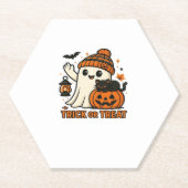 Niedlicher Ghost und Black Cat Trick oder Treat Cl Untersetzer (Vorderseite)