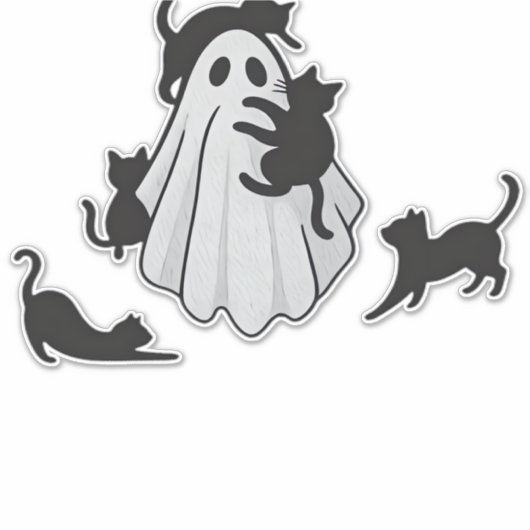 Niedlicher Ghost und Black Cats Klassischer T - Sh Aufkleber (Vorderseite)