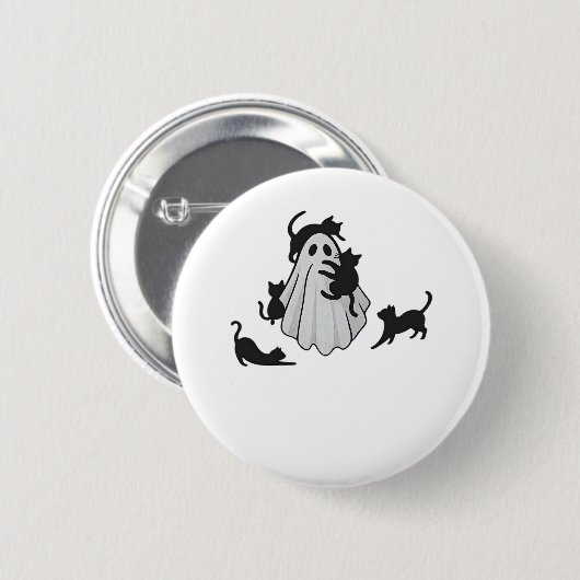 Niedlicher Ghost und Black Cats Klassischer T - Sh Button (Vorne & Hinten)