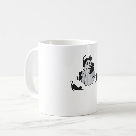 Niedlicher Ghost und Black Cats Klassischer T - Sh Kaffeetasse (Vorderseite Links)