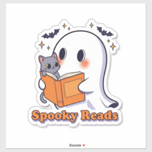 Niedlicher Ghost und Cat Sticker - Spooky Reads Ha