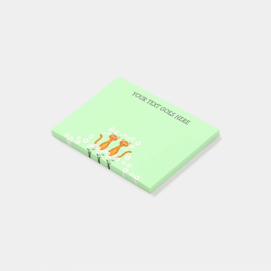 Niedlicher Ginger Blumengrün Orangenkatze Post-it Klebezettel (angewinkelt)