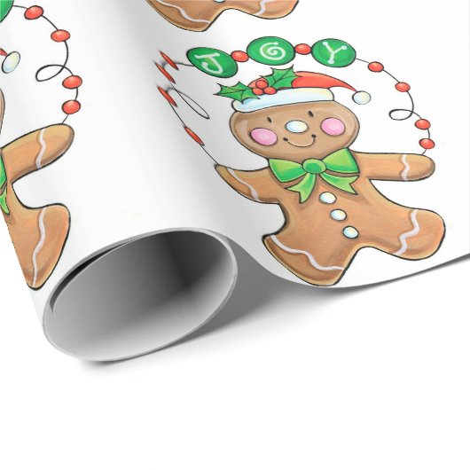 Niedlicher Gingerbread Mann, Weihnachts-Cookie Joy Geschenkpapier (Rolleneckpunkt)