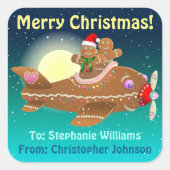 Niedlicher Gingerbrot Cartoon Quadratischer Aufkleber (Vorderseite)