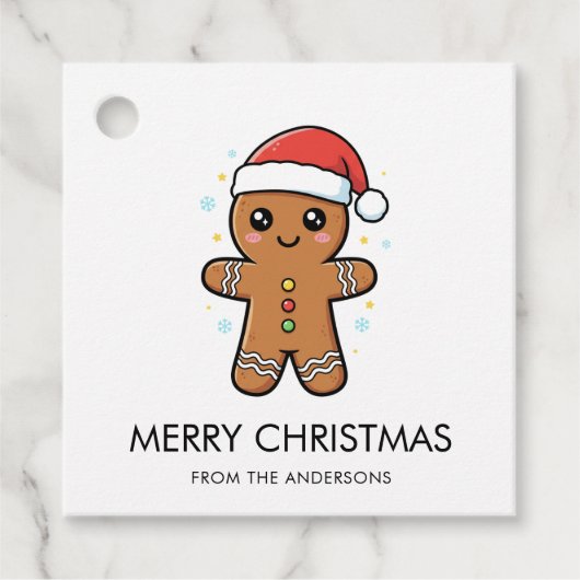 Niedlicher Gingerbrot Mann mit Weihnachtsmannmütze Geschenkanhänger (Vorderseite)