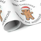 Niedlicher Gingerbrot Mann mit Weihnachtsmannmütze Geschenkpapier (Rolleneckpunkt)