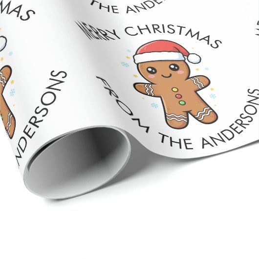 Niedlicher Gingerbrot Mann mit Weihnachtsmannmütze Geschenkpapier (Rolleneckpunkt)