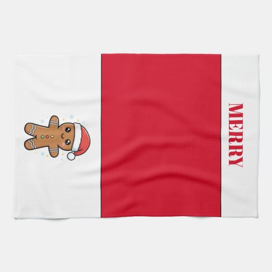 Niedlicher Gingerbrot Mann mit Weihnachtsmannmütze Geschirrtuch (Horizontal)