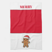 Niedlicher Gingerbrot Mann mit Weihnachtsmannmütze Geschirrtuch (Vertikal)