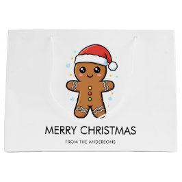 Niedlicher Gingerbrot Mann mit Weihnachtsmannmütze Große Geschenktüte