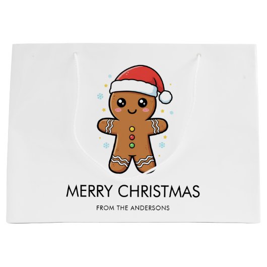 Niedlicher Gingerbrot Mann mit Weihnachtsmannmütze Große Geschenktüte (Vorderseite)