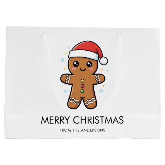 Niedlicher Gingerbrot Mann mit Weihnachtsmannmütze Große Geschenktüte (Rückseite)