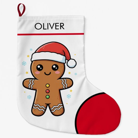 Niedlicher Gingerbrot Mann mit Weihnachtsmannmütze Großer Weihnachtsstrumpf (Vorderseite)
