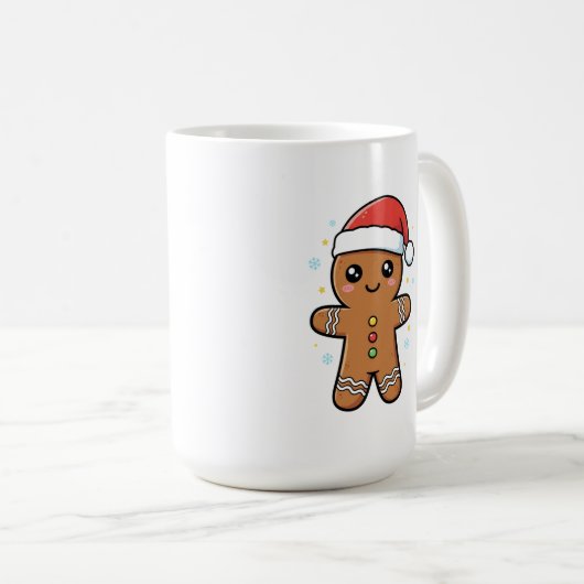 Niedlicher Gingerbrot Mann mit Weihnachtsmannmütze Kaffeetasse (VorderseiteRechts)