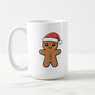 Niedlicher Gingerbrot Mann mit Weihnachtsmannmütze Kaffeetasse