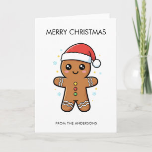 Niedlicher Gingerbrot Mann mit Weihnachtsmannmütze Karte