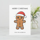 Niedlicher Gingerbrot Mann mit Weihnachtsmannmütze Karte (Stehend Vorderseite)