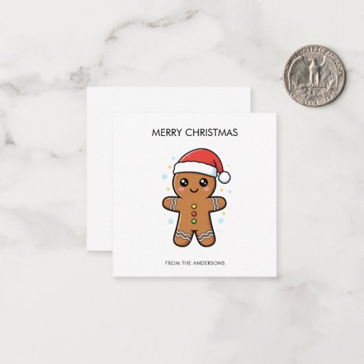 Niedlicher Gingerbrot Mann mit Weihnachtsmannmütze Mitteilungskarte (Vorderseite/Rückseite Beispiel)