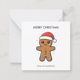 Niedlicher Gingerbrot Mann mit Weihnachtsmannmütze Mitteilungskarte