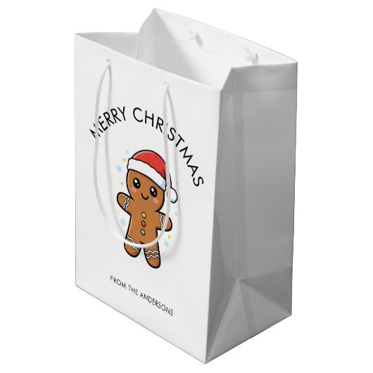 Niedlicher Gingerbrot Mann mit Weihnachtsmannmütze Mittlere Geschenktüte (Rückseite Schrägansicht)