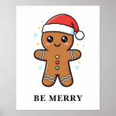 Niedlicher Gingerbrot Mann mit Weihnachtsmannmütze Poster (Vorne)