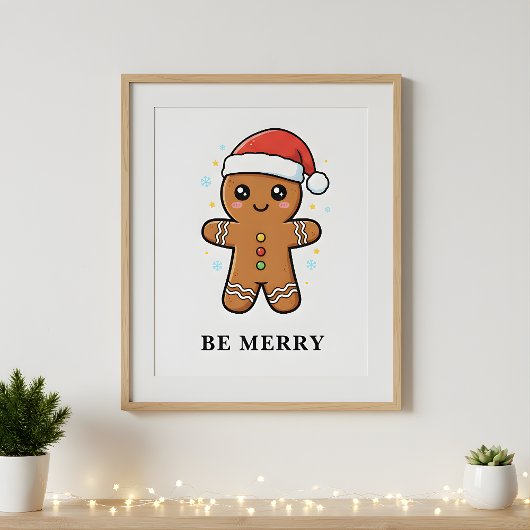 Niedlicher Gingerbrot Mann mit Weihnachtsmannmütze Poster
