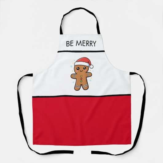 Niedlicher Gingerbrot Mann mit Weihnachtsmannmütze Schürze (Vorderseite)