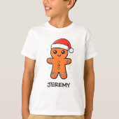 Niedlicher Gingerbrot Mann mit Weihnachtsmannmütze T-Shirt (Vorderseite)