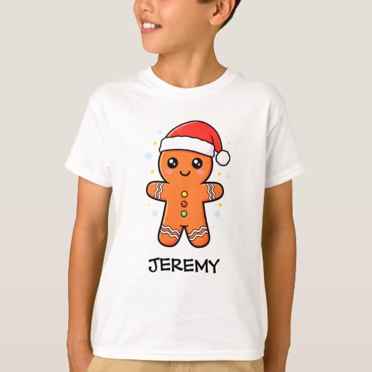 Niedlicher Gingerbrot Mann mit Weihnachtsmannmütze T-Shirt (Vorderseite)