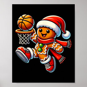 Niedlicher Gingerbrot Mann spielt Basketball Weihn Poster