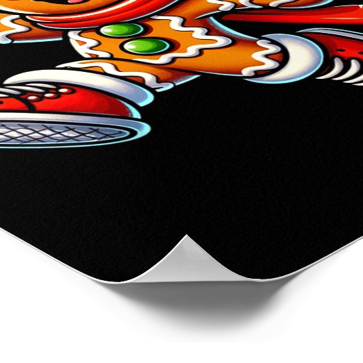 Niedlicher Gingerbrot Mann spielt Basketball Weihn Poster (Ecke)